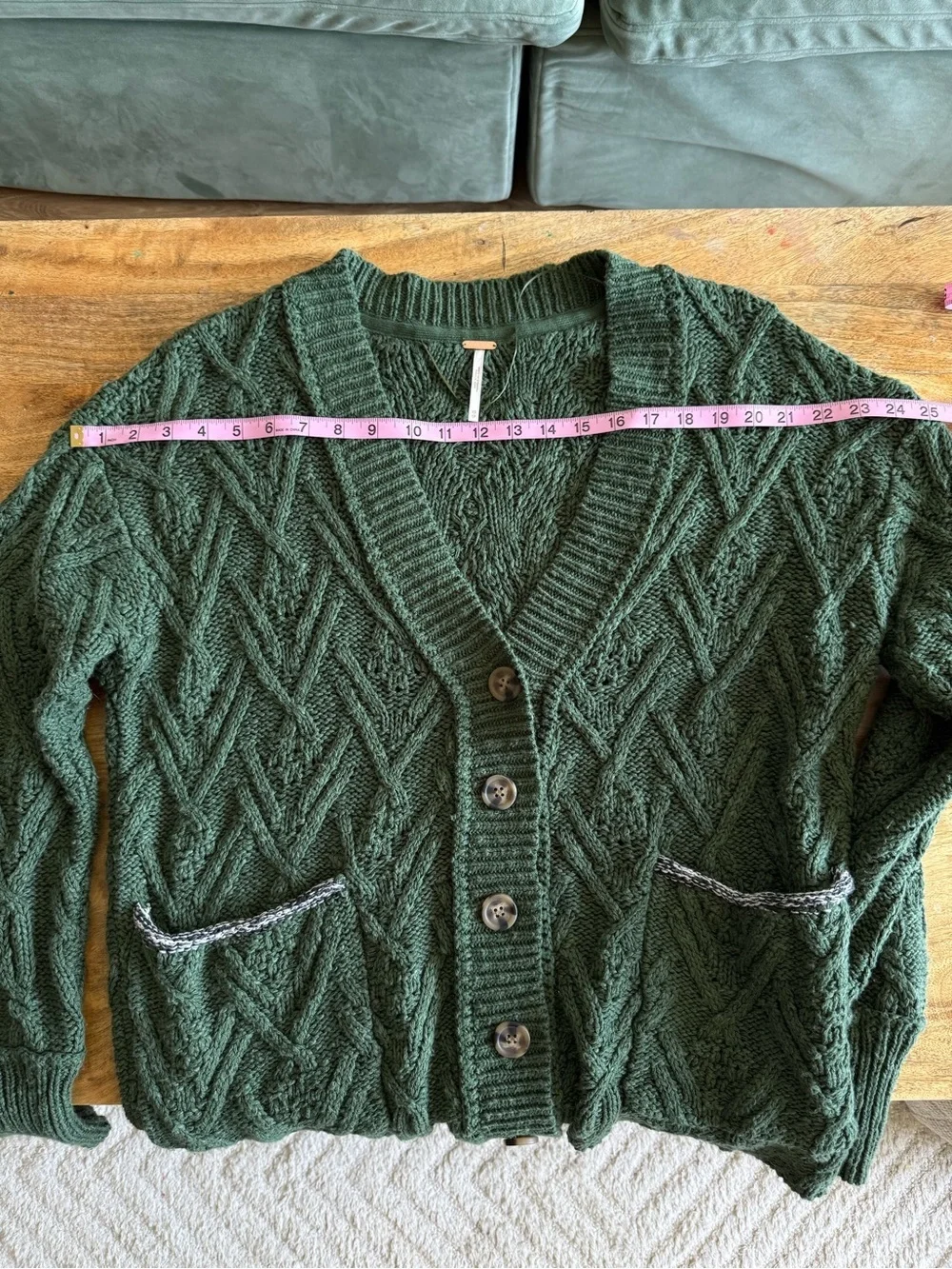 Free People Montana Cable Knit Cardigan Green Oversized XS